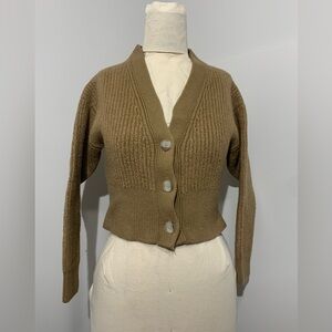Babaton Retro Cropped 100% Merino Wool Cardigan - Size Small